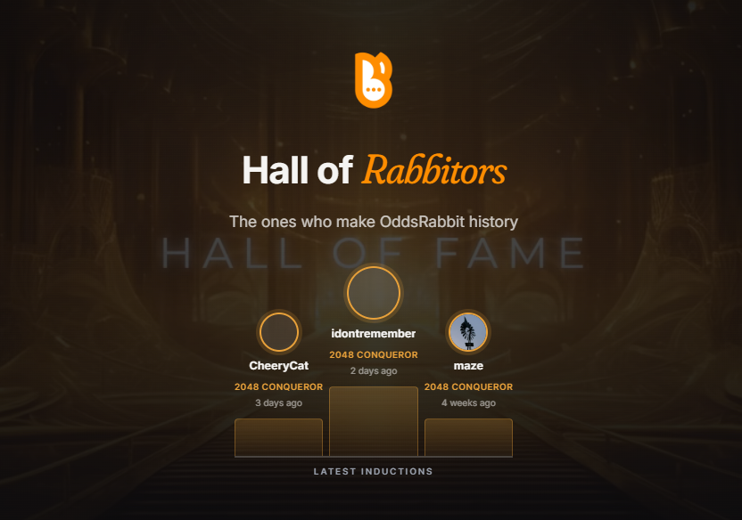 The latest 3 Hall of Rabbitors inductees who have beaten 2048 on OddsRabbit
