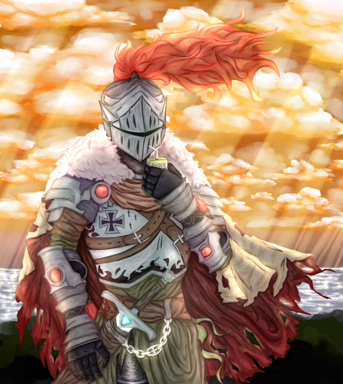 Knight drinking juice