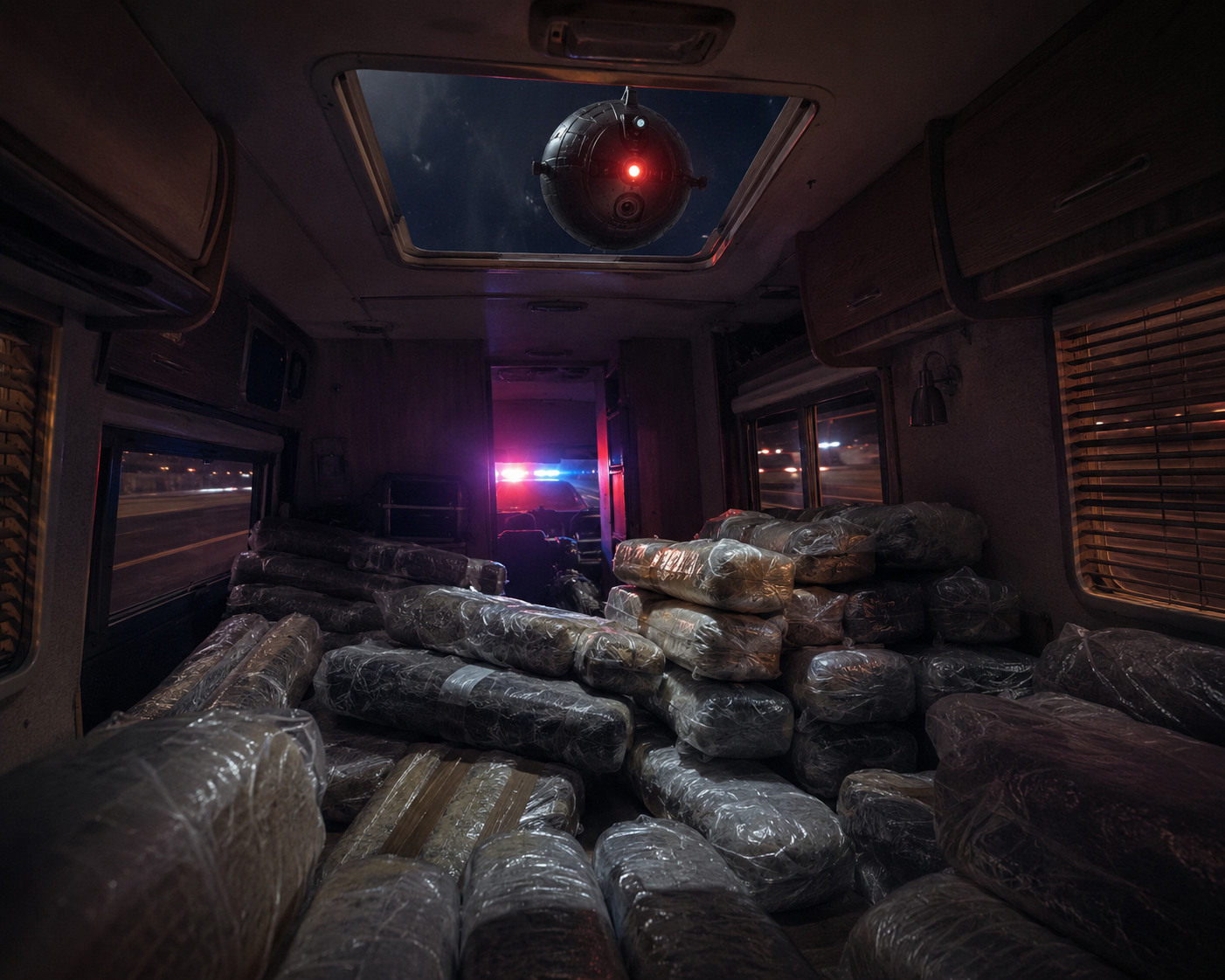 My ex is driving down the highway in an RV and we keep going back in time to prevent capture. Finally I open the hatch and discover why they keep finding us - a floating drone. Later in jail I'm considering selling out so I can go home. I have to teach a band class