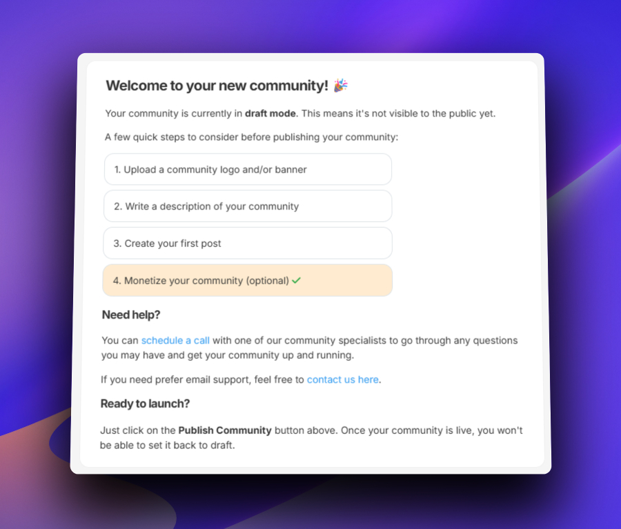 New community welcome message