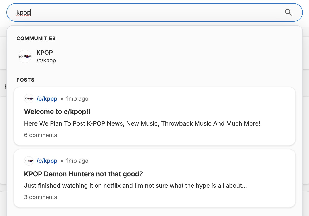 Live search results for