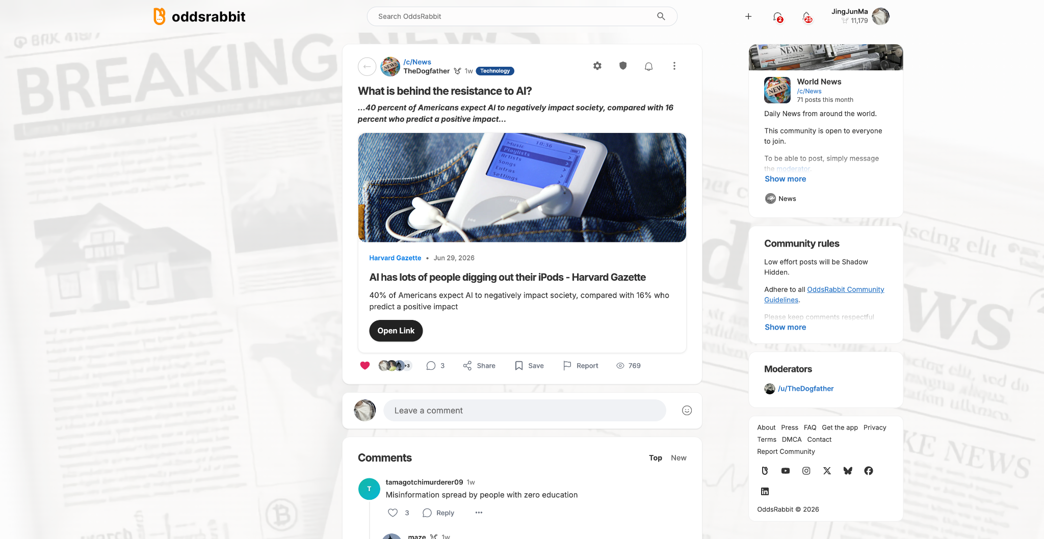 OddsRabbit news community theme