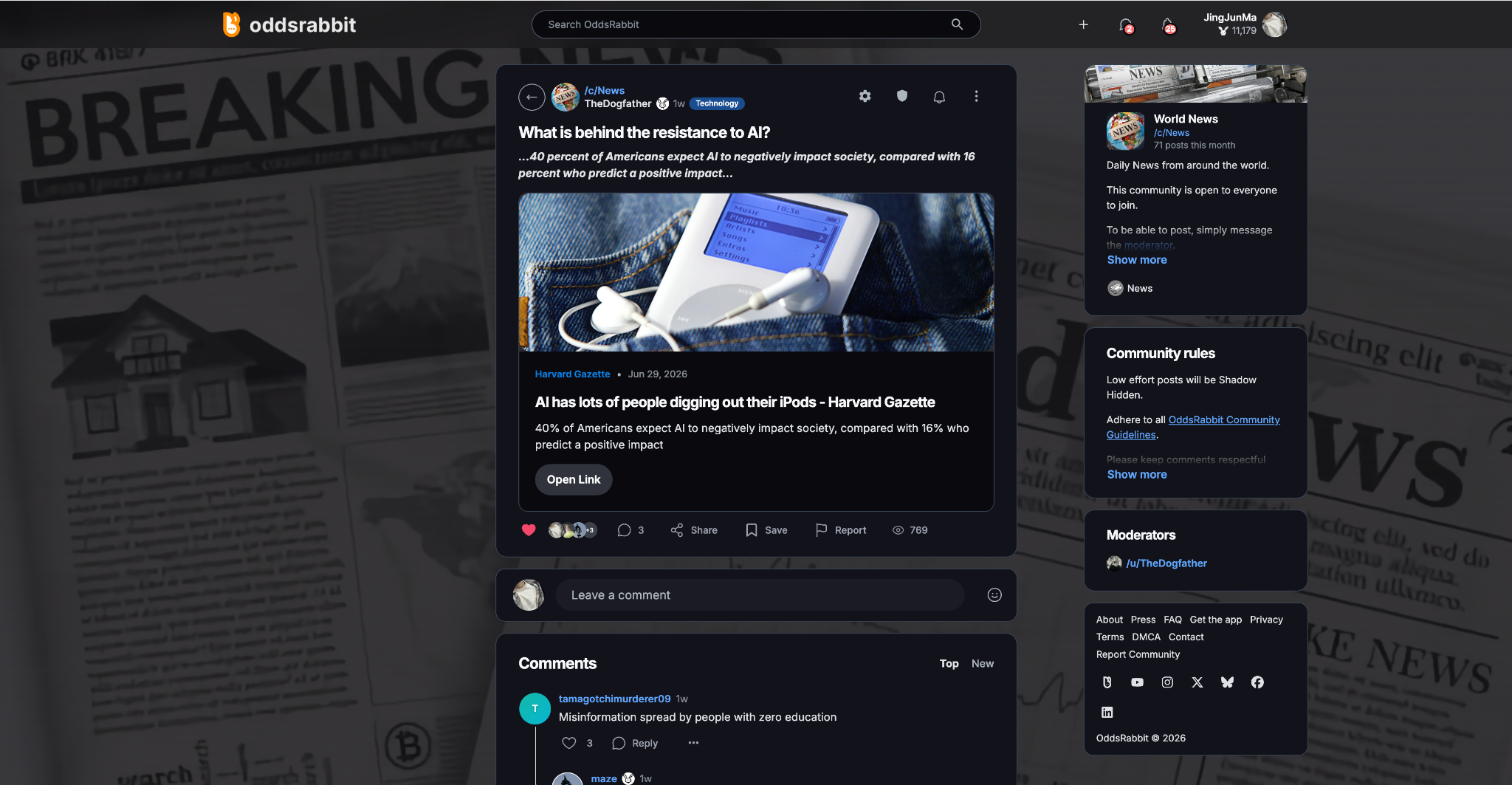 OddsRabbit news community theme
