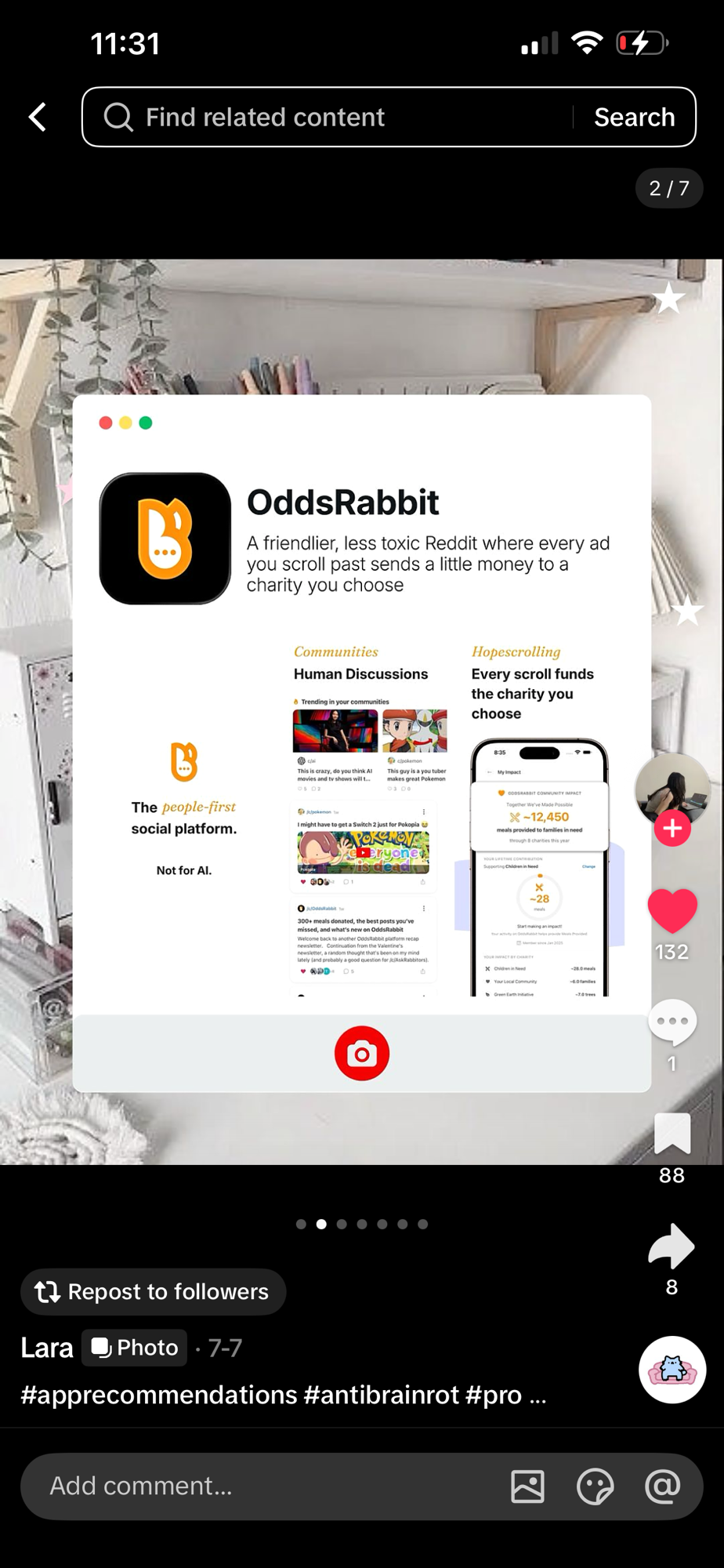 OddsRabbit being recommended by a user for “anti brainrot”