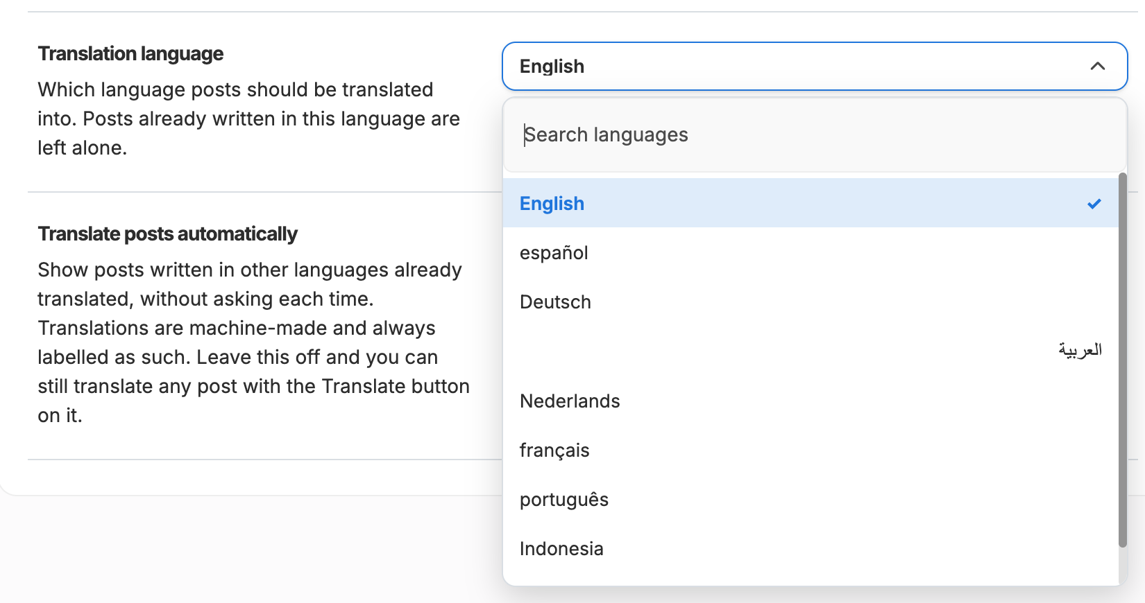 Translation settings