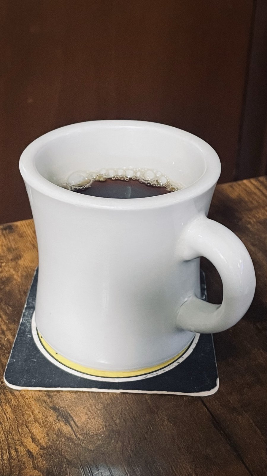 Fresh cup of coffee, after the “ rock in the grinder” incident of a couple days ago - so far, so good!