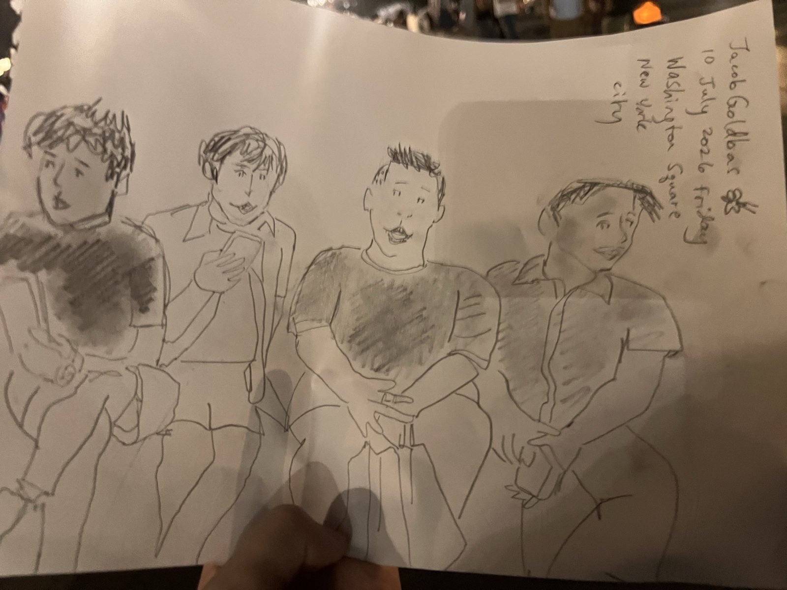 Drawing of 4 guys at the park