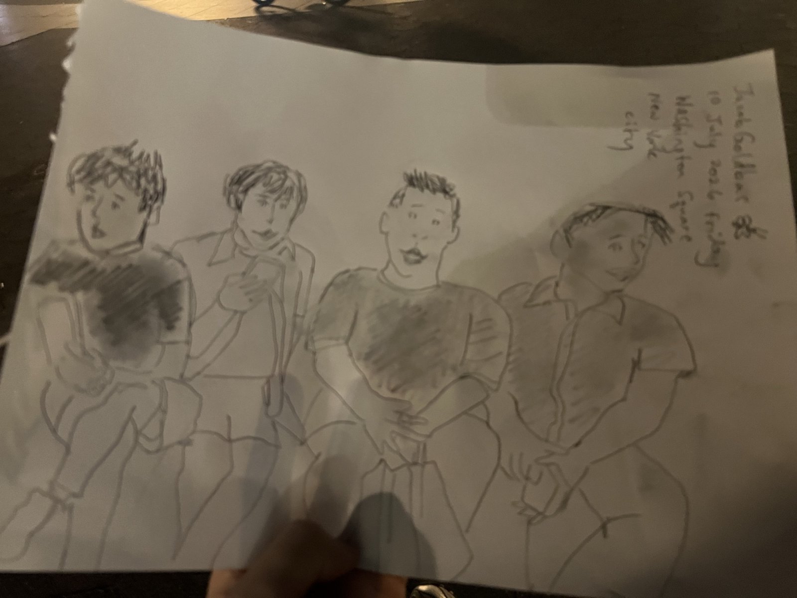 Drawing of 4 guys at the park