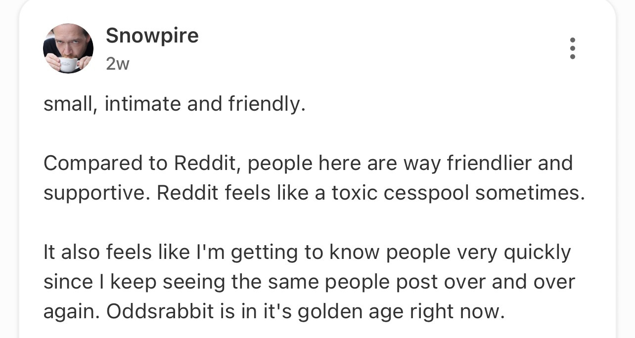 A user's comment on OddsRabbit being in the golden age 