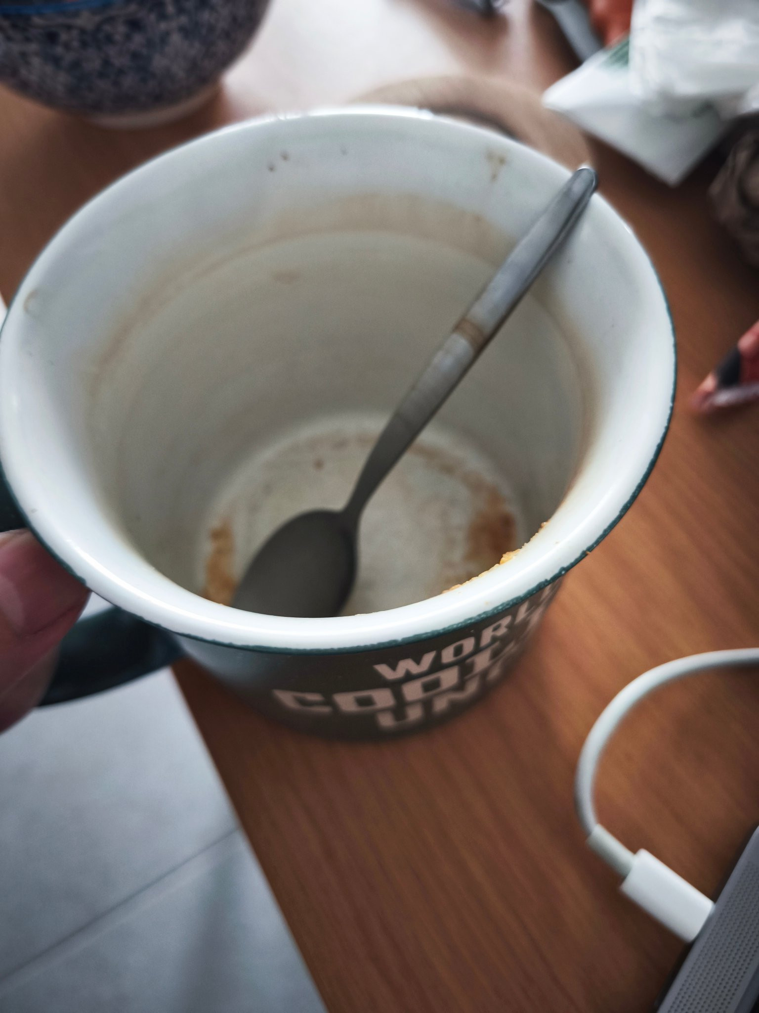 Empty coffee mugs do.