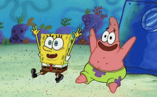 Celebrating with Spongebob and Patrick