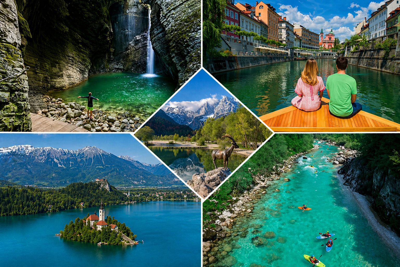 Waterfall Slavica, Lake Bled, Lake Bohinj, Soča River and Slovenian capital Ljubljana