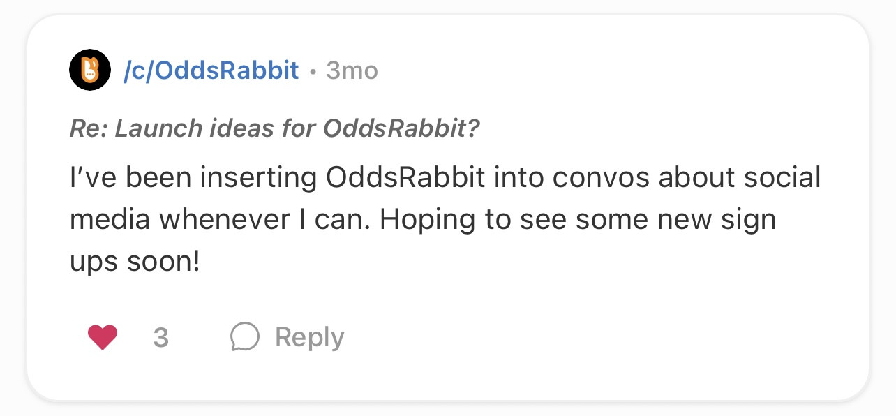 A user sharing OddsRabbit with their friends