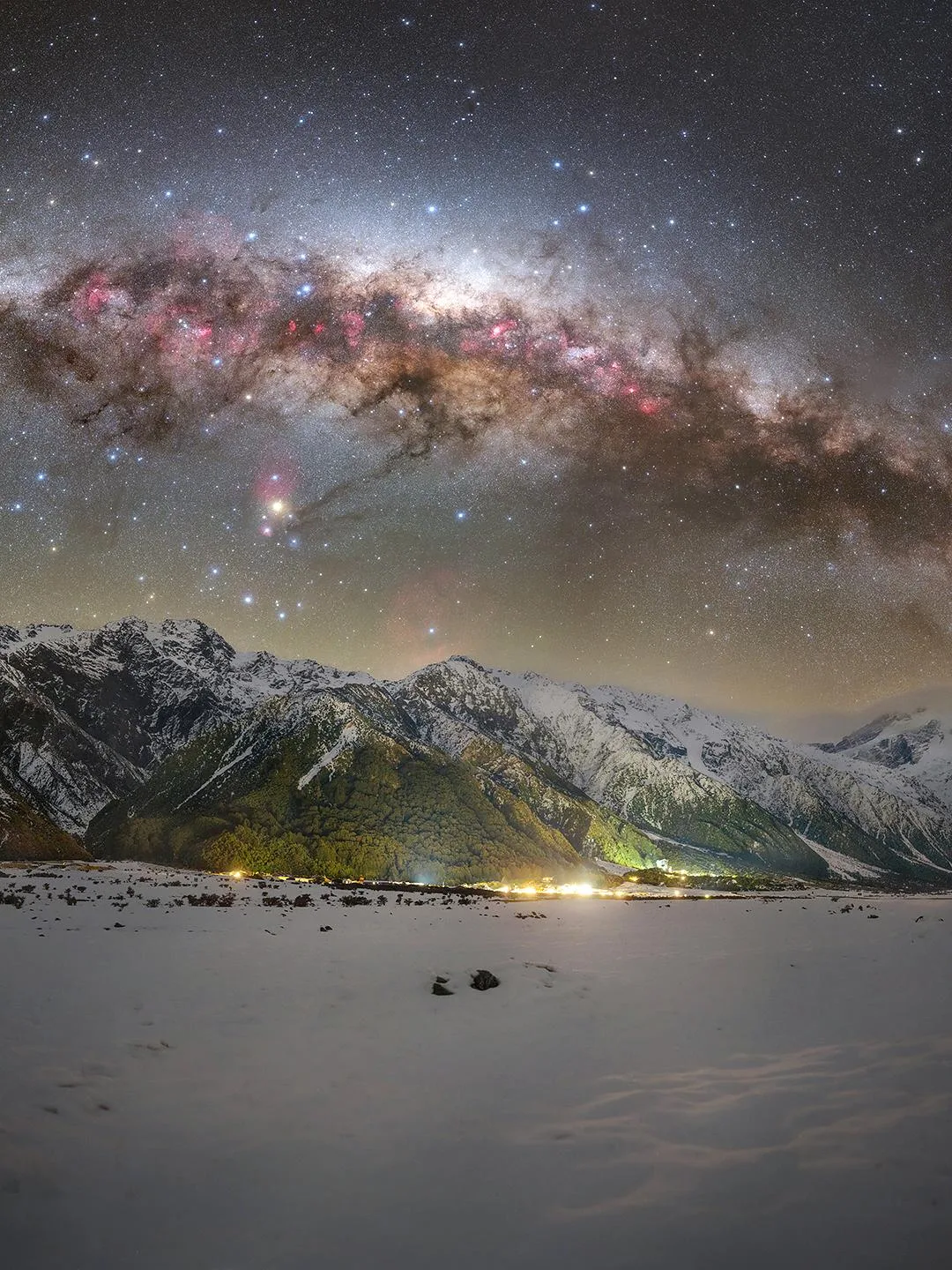 An image taken in New Zealand's winter over a small mountain village. This time of year is Milky Way core season where the center of our galaxy is seen high overhead. 30s f/2 ISO 3200 at 50mm. https://www.instagram.com/max.nti/ credit: reddit user u/picsfromthedark