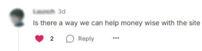 A user offering support for the platform