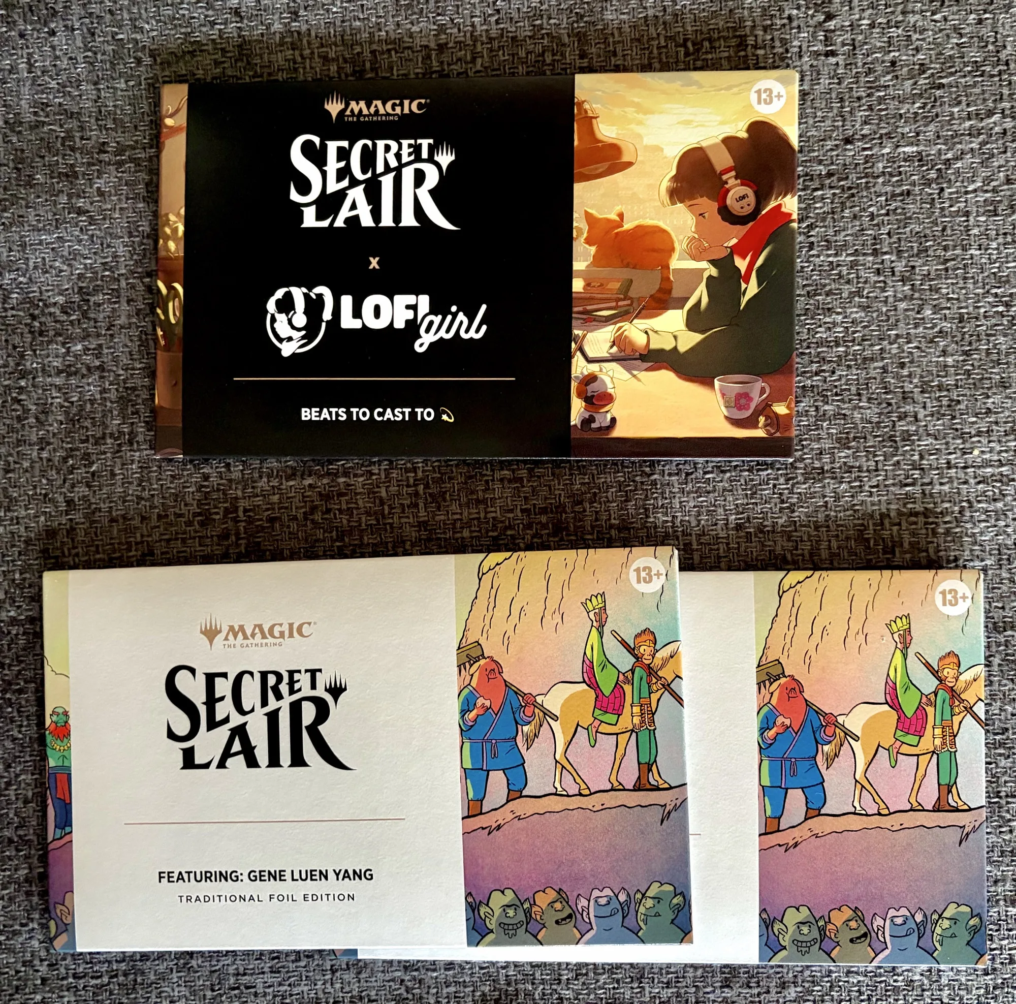 A picture of the magic, the gathering secret layer packages for Lofi girl and Gena Luan Yang.