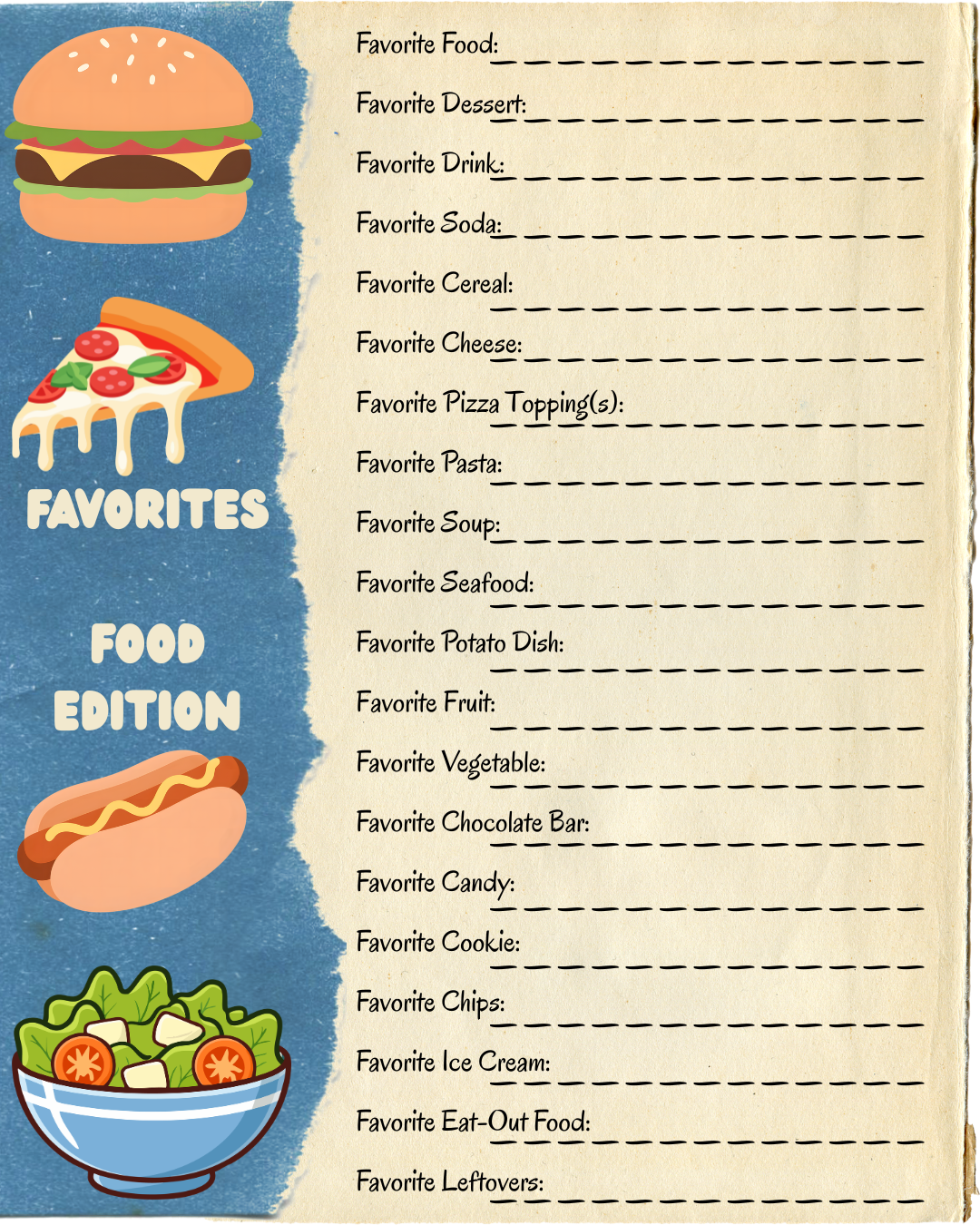 An image with a list of favorite food types and good graphics.