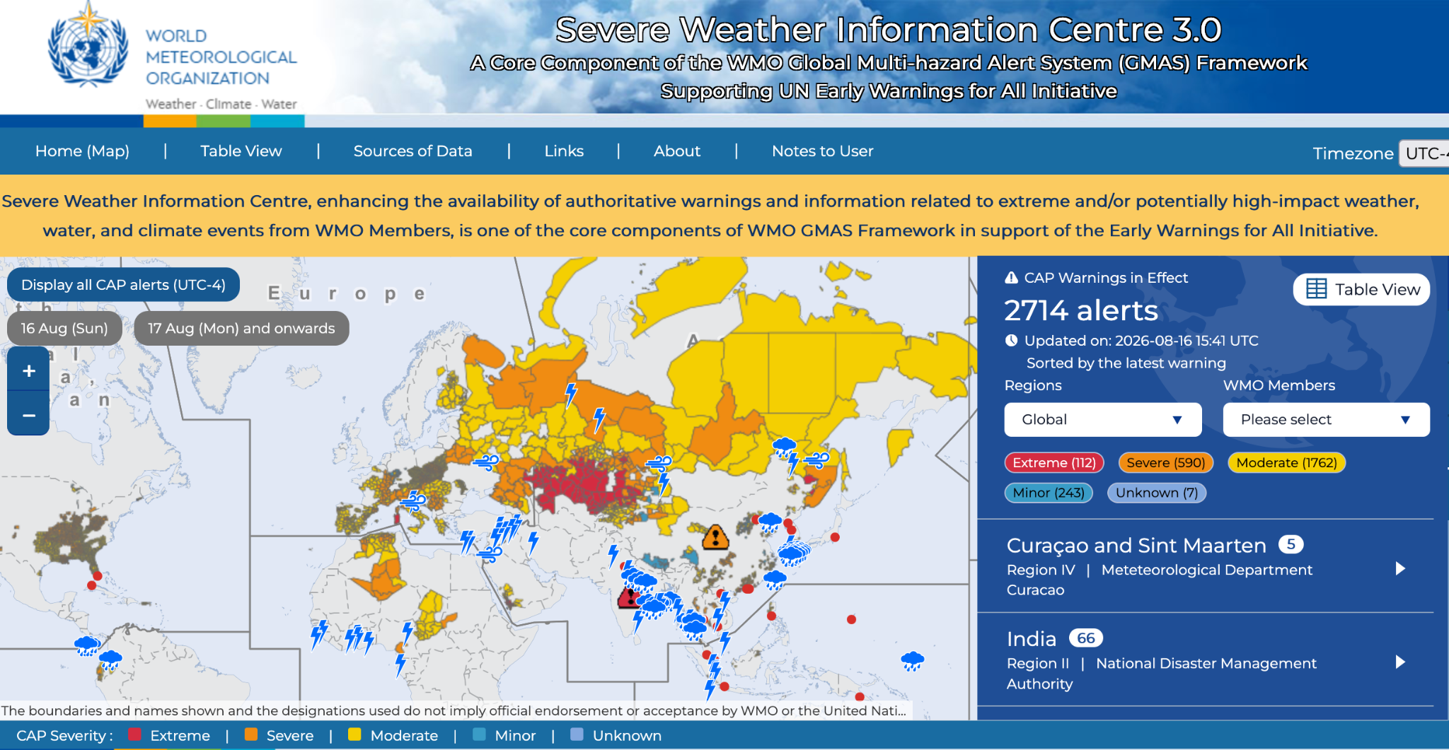 Screenshot of WMO Website