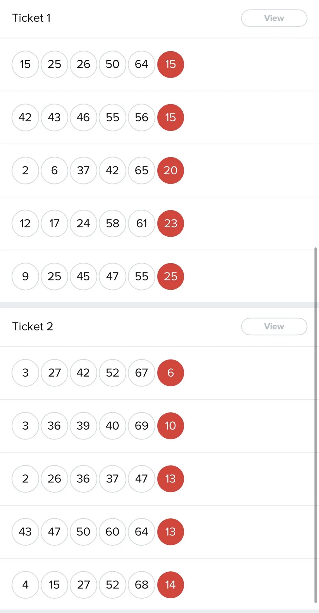 Powerball ticket numbers
